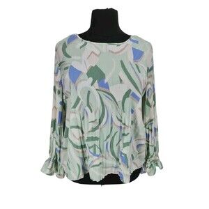 NINE WEST Women Tunic Top Size XXL Floral Plead Chiffon Crew Neck Bell SL 144P